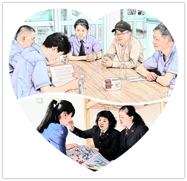 　　上图:办案检察官韩嵩,驿站工作人员许国强、高云荣与“金球驿站”学员座谈。下图:三八妇女节,武进区院女检察官在“嘉宝馨港”向学员传授十字绣技艺。钱继东摄 