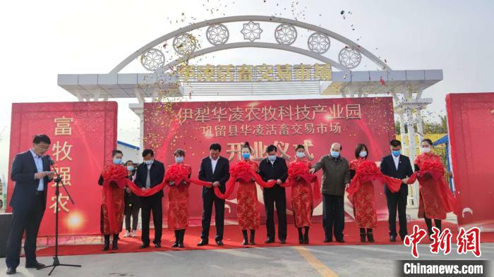 伊犁华凌农牧科技产业园·巩留县华凌活畜交易市场举行开业仪式。　华凌供图 
