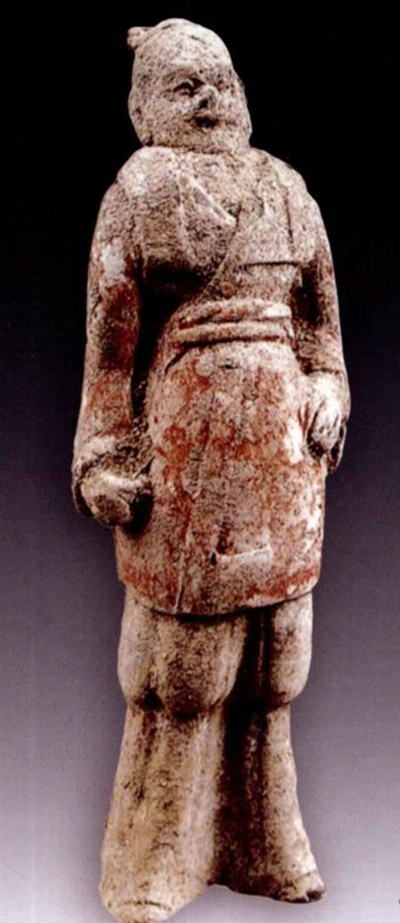     图3：河南洛阳出土北魏彩陶俑（黄能福等人编著《中华服饰七千年》）