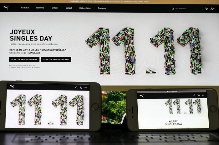 ▲这是11月10日在比利时布鲁塞尔拍摄的一个网站的“双十一”促销信息。新华社记者张铖摄