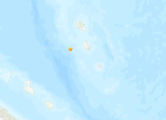 瓦努阿图附近海域发生5.5级地震，震源深度40.7公里。（图片来源：美国地质勘探局网站截图）