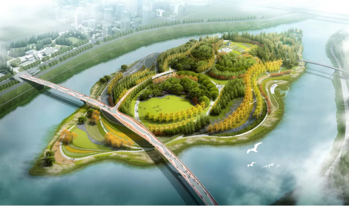会展片区跨浏阳河步行廊桥效果图。