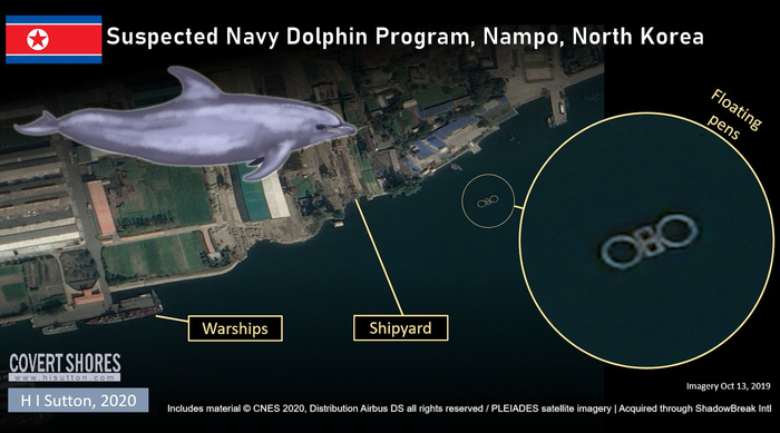 卫星照片显示朝鲜南浦附近沿海出现了一些围栏。