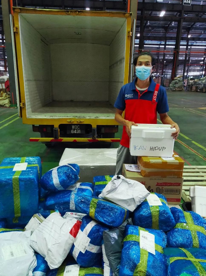 ▲百世马来西亚加盟商陈嘉维在双11凌晨送快递