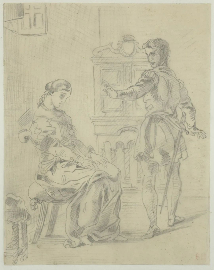 《哈姆雷特和奥菲利亚》素描草稿