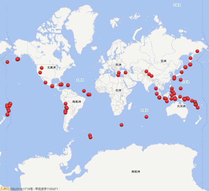 2020年以来（截止至10月31日）全球六级地震活动分布图