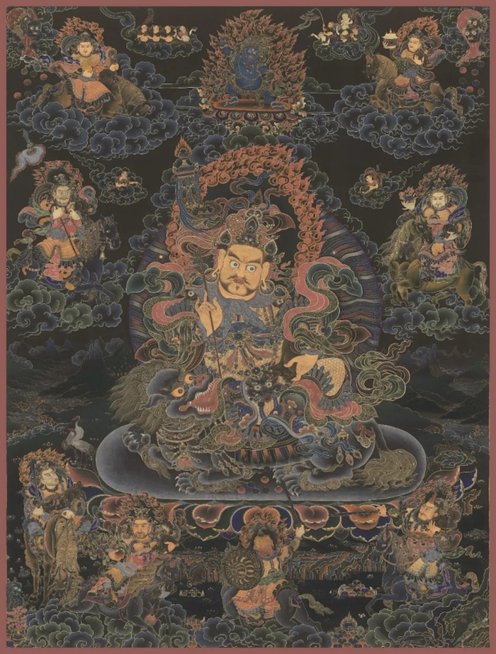 唐卡画师英州彭措的作品《财宝天王与八骏财神》