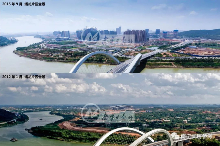 ▲2012年至2015年，短短3年，第一批楼盘在蟠龙片区拔地而起。五象新区管委会供图。