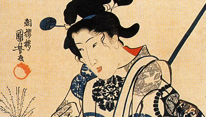 千代尼（ちよに，1703-1775），又称加贺千代女，日本江户时代俳句女诗人。上图为浮世绘大师歌川国芳为千代尼所作画像（局部）。