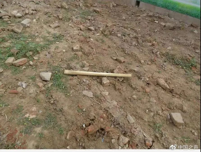 案发现场遗落的木棍（辛集市检察院供图）