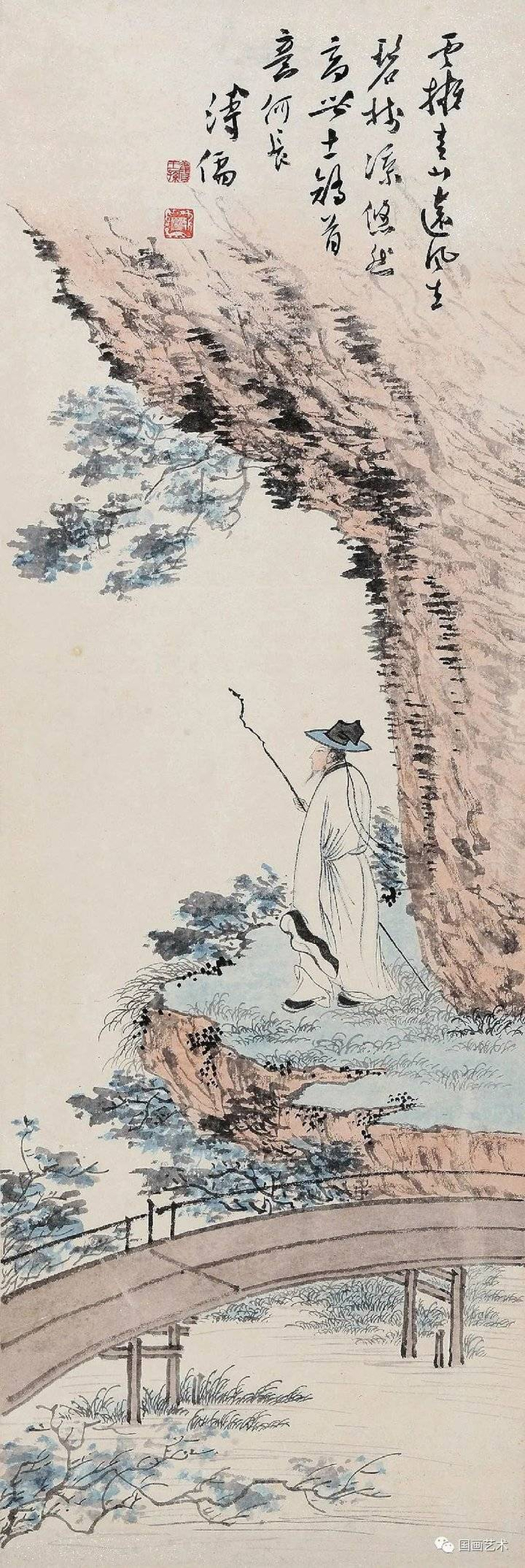 名家笔下的策杖高士:竹杖芒鞋轻胜马,一蓑烟雨任平生|张大千|黄君璧|秋山策杖|溥儒|陈少梅_新浪新闻