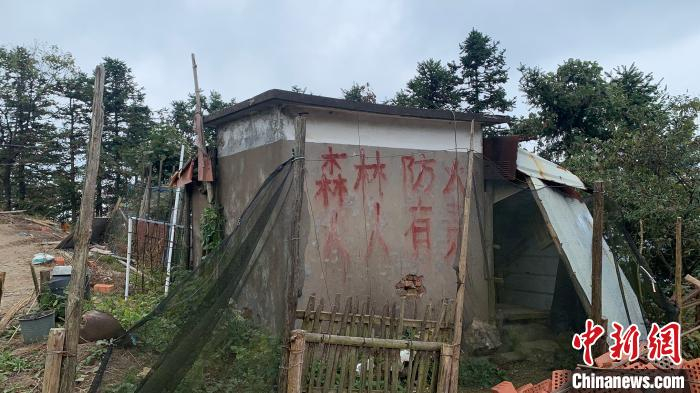 高山的房屋外侧写着“森林防火 人人有责”。　徐翘楚 摄