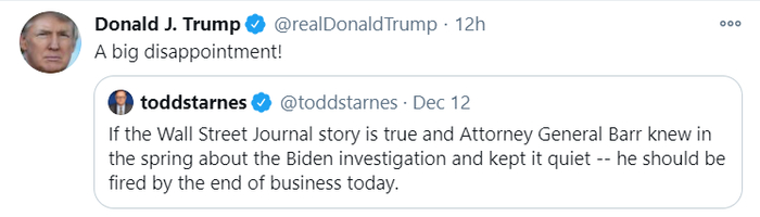 特朗普转发推文截图。/推特截图