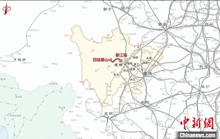     都（江堰）四（姑娘山）轨道交通项目线路图。中建铁投轨道交通公司供图