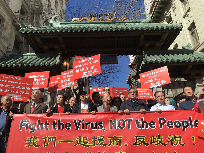 今年3月，旧金山唐人街举行反歧视抗议