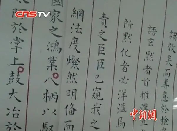 赵秉忠殿试卷复制品。视频截图