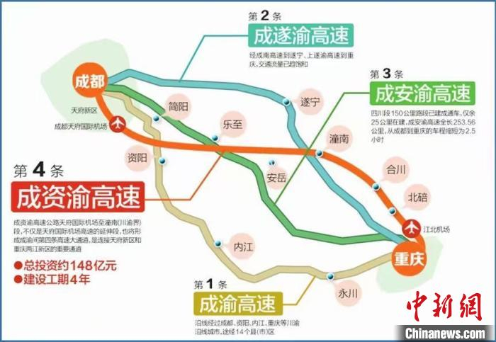     图为成资渝高速线路图。四川交投供图