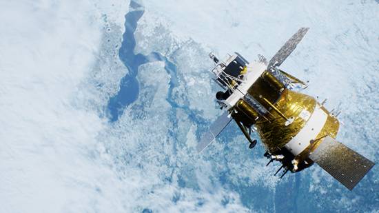 嫦娥五号上升器与轨道器和返回器组合体交会对接效果图。中国航天科技集团八院供图