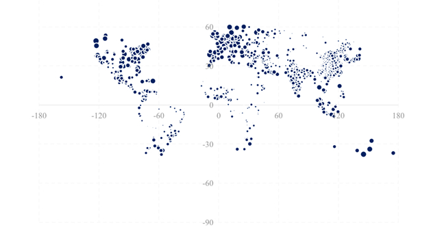 图全球1006个城市营商硬环境的空间分布