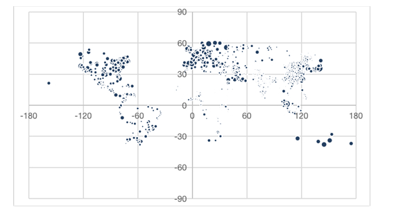 图： 2020-2021年度全球城市可持续竞争力分布
