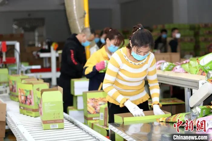 资料图：工人与志愿者正在螺蛳粉生产线上忙碌。朱柳融 摄