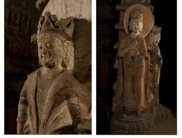 第6窟中心塔柱上层背靠九层塔的胁侍菩萨