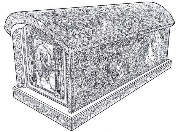 陕西潼关税村隋废太子勇墓石棺复原透视图