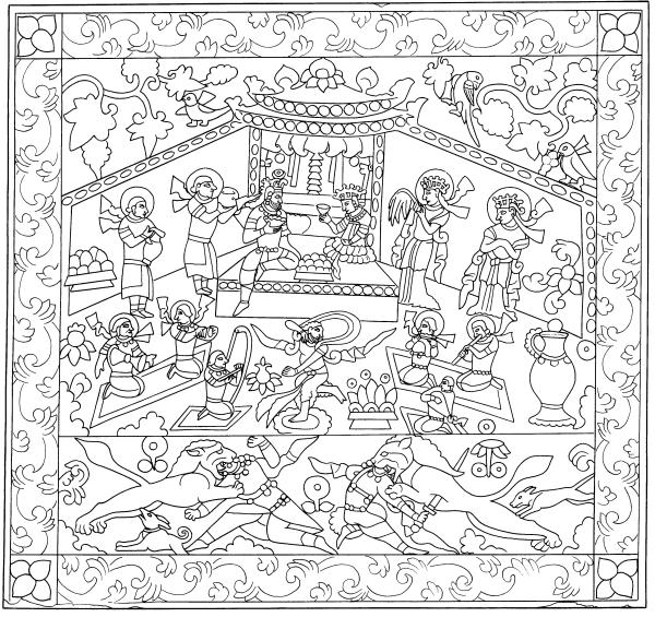 隋虞弘石椁椁壁浮雕第五幅摹本线图