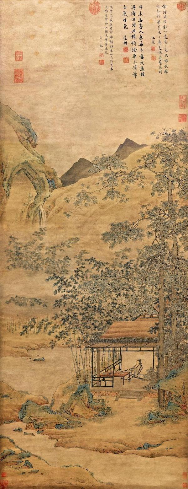 《梧竹书堂图》轴 明 仇英作 纵148.8厘米 横57.2厘米 上海博物馆藏