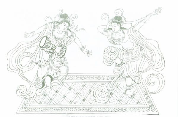 莫高窟第172窟 观无量寿经变反弹琵琶图 线描图 