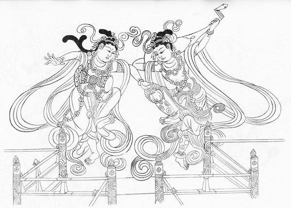 莫高窟 五代 第 98 窟舞乐菩萨(反弹琵琶)线描图