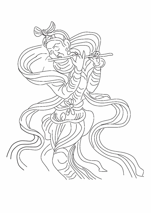 贞顺皇后石椁线刻画吹横笛的乐人