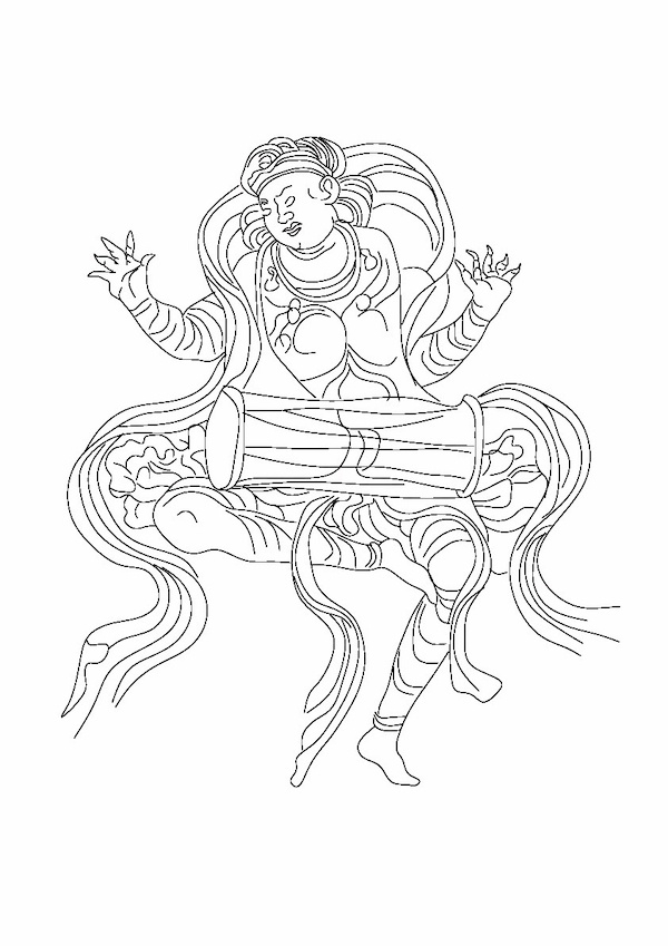 贞顺皇后石椁线刻画拍腰鼓的乐人