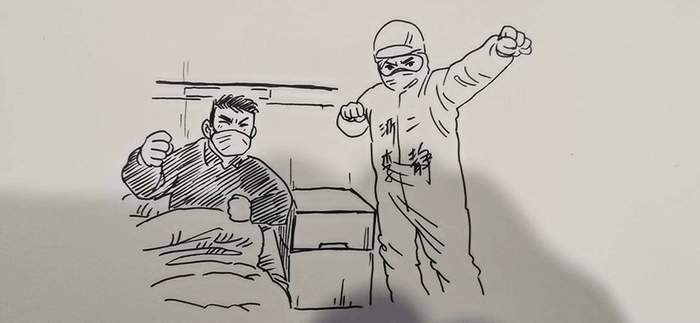 李静的挚友为他和患者画的漫画