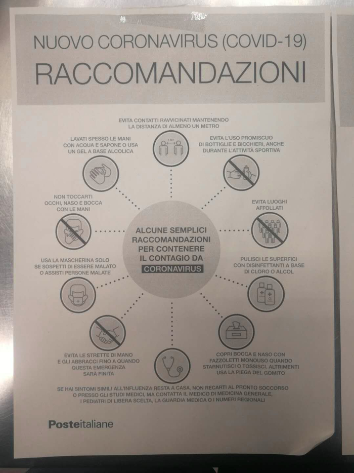 汪诗雄在锡耶纳邮局看到的防疫指南。受访者供图