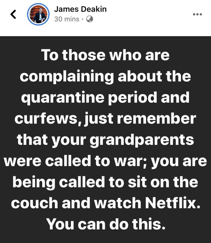 在荷兰网络传播的一段话，来自James Deakin的Instagram账号。&nbsp;