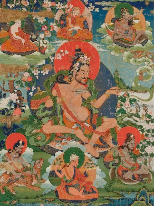 唐卡描绘了萨热哈及众大成就者，西藏，18世纪