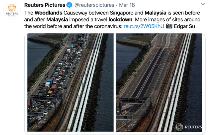 马来西亚边境限制令生效前后的新柔长堤 图片来源：网页截图