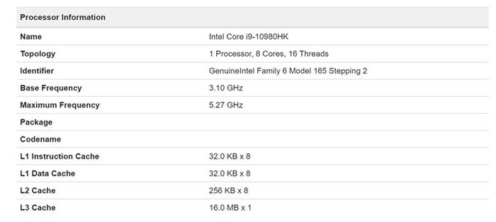 英特尔i9-10980HK参数曝光：8核16线程，TVB睿频5.3GHz