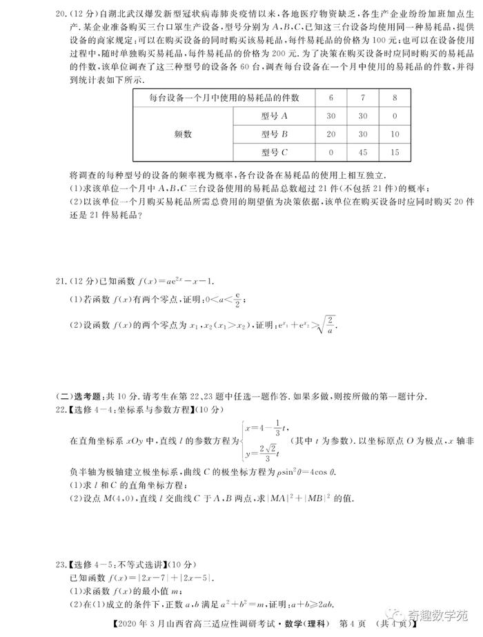 山西省20200330“旗开得胜”高考模拟摸底考试数学试题及详答+20200330山西高三调研考试试题及详答