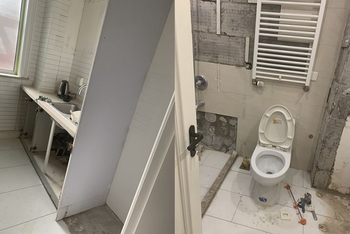 网友陈皮糖家装修未完工的厨房和卫浴间。图/受访者供图