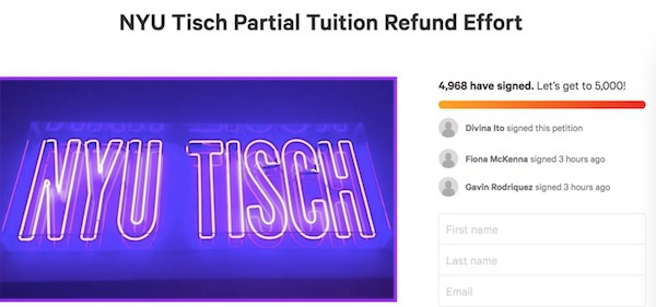 纽约大学蒂施艺术学院学生在网上发起的change.org运动