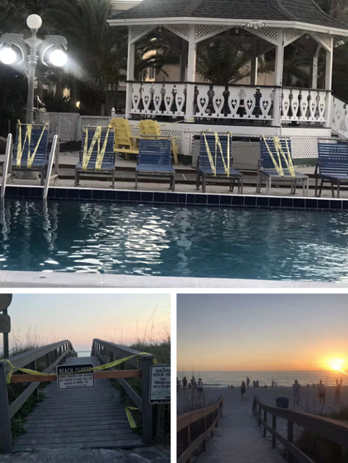 佛罗里达金银岛海滩封闭前后对比。受访者供图