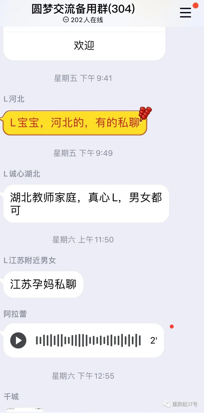 ▲“送养”群里发送的“领养”和“送养”信息。截图