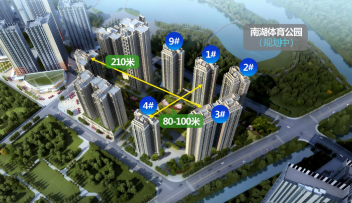 蓝润·春风屿湖紧邻南湖体育公园。图片来源：开发商提供