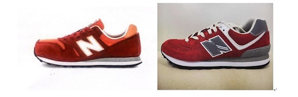 New balance(左)与纽巴伦运动鞋。图片来源：浦东新区法院