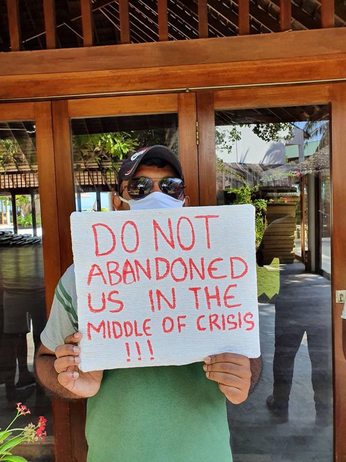 度假岛上的一名员工写道：“不要把我们抛弃在危机中”。 &nbsp;马尔代夫旅游业工会Facebook 图