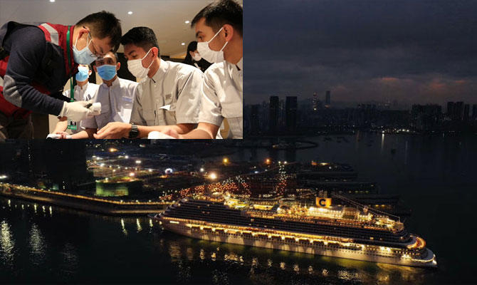 　　▲ 　　1月26日，“歌诗达威尼斯”号结束越南之旅后返回深圳蛇口母港，因船上有多人出现发热症状，深圳多部门联动应急处置。图据海事新闻网Maritime Bulletin