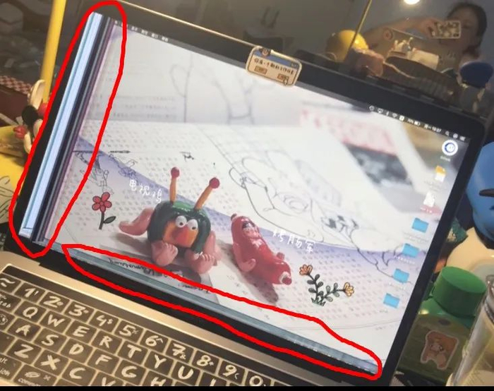 ▲张女士的MacBook Pro屏幕左侧和底部出现多条重影粗线