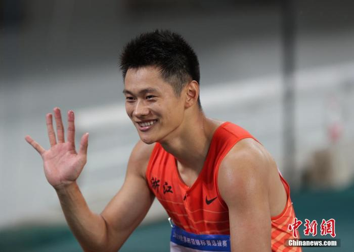 资料图：谢震业在赛后庆祝。中新社记者 于海洋 摄